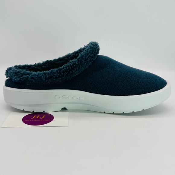 OOFOS Men's OOcoozie Mule Slip On Recovery Shoes Moroccan Blue Sherpa Size 8 - Picture 6 of 10